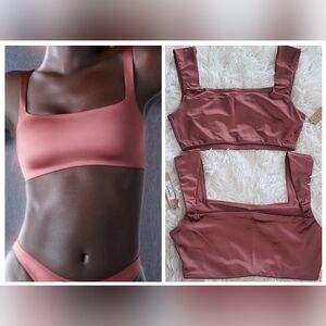 2pcs SKIMS Stretch Satin Square Neck Bra-Berry XXS